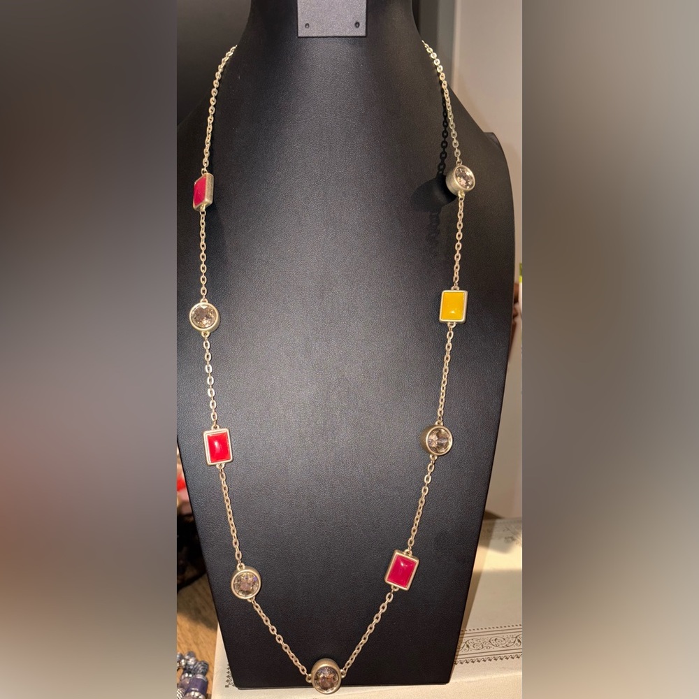LOFT Gold Necklace with Vibrant Red and Yellow Accents